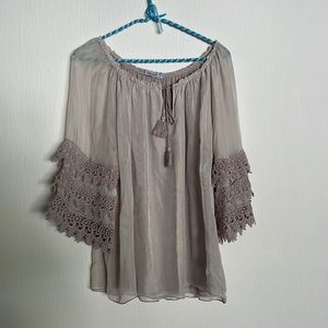 Italian silk peasant top with lace